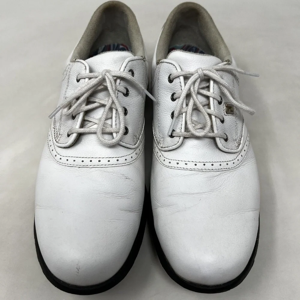 FootJoy Dryjoys sz 8.5 M White Fold Of Honor Leather Saddle Golf Shoes